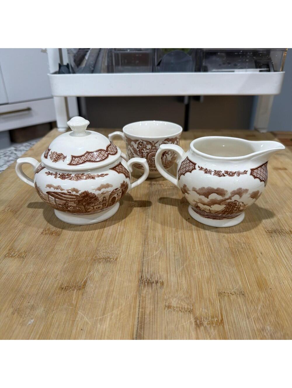 VTG 4-Piece Fair Winds Sugar & Creamer Set with Tea Cup by Alfred Meakin *